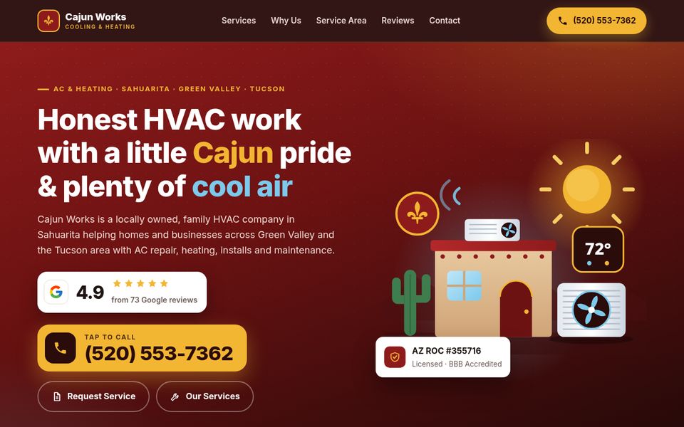 Screenshot of the Cajun Works sample website