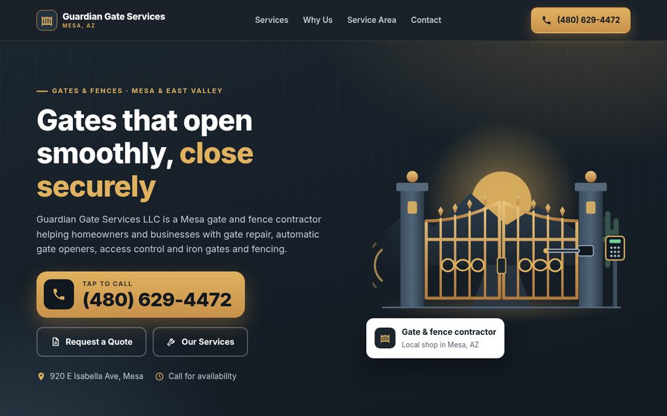 Screenshot of the Guardian Gate Services sample website